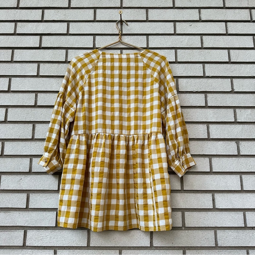 Maeve‎ Anthropologie April Gingham Babydoll Blouse Mustard Yellow Check S - Picture 8 of 10